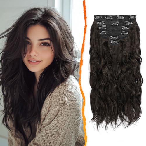 BARSDAR Clip in Haare Extensions Braun, 40CM Wellige Clip in Haarverlängerungen Für Frauen 6PCs Dickes Natürliches Weiches Synthetisches Clip in Extensions Haarteile - Dunkel Braun BARSDAR Clip in Haare Extensions Braun, 40CM Wellige Clip in Haarverlängerungen Für Frauen 6PCs Dickes Natürliches Weiches Synthetisches Clip in Extensions Haarteile - Dunkel Braun von BARSDAR