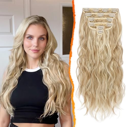 BARSDAR Clip in Haarverlängerung, 50CM Lang Wellig Blond Haarextension Clip in 6PCs Dickes Haarverlängerung Synthetisches Clip Extensions Haarteil Für Damen (Helles Aschblond Mix) von BARSDAR
