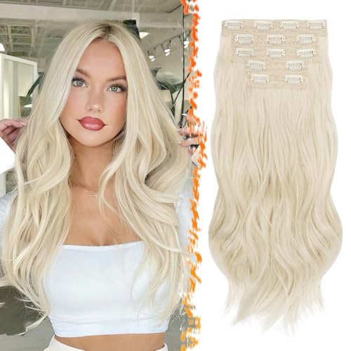 BARSDAR Clip in Haarverlängerungen, 50cm Wellige Clip in Extensions für Frauen 5PCs Natürliches Haarextension Synthetisches Hair Extensions Haarteil - Platinblond Gemischtes von BARSDAR