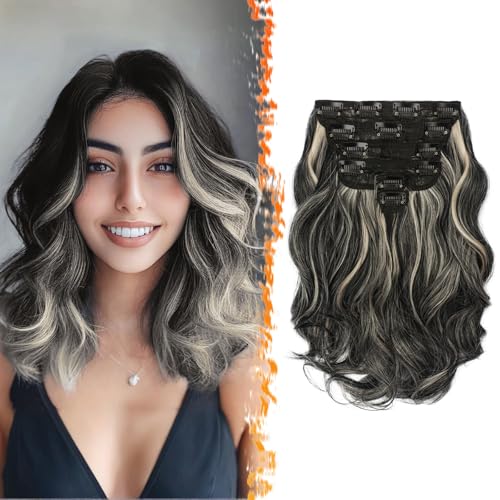 BARSDAR Clip in Haarverlängerungen Wellige, 30cm Kurzes Wellige Clip in Extensions Highlight Für Frauen 6PCs Voller Kopf Dickes Synthetisches Clip in Haarteile Extension - Schwarz mit Highlights BARSDAR Clip in Haarverlängerungen Wellige, 30cm Kurzes Wellige Clip in Extensions Highlight Für Frauen 6PCs Voller Kopf Dickes Synthetisches Clip in Haarteile Extension - Schwarz mit Highlights von BARSDAR