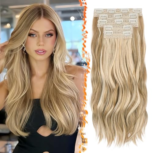 BARSDAR Clip in Hair Extensions, 50cm Wellige Clip in Extensions Blond für Frauen 5PCs Voller Kopf Haarverlängerungen Synthetisches Haarteil Haarextension - Glodenblond Gemischt BARSDAR Clip in Hair Extensions, 50cm Wellige Clip in Extensions Blond für Frauen 5PCs Voller Kopf Haarverlängerungen Synthetisches Haarteil Haarextension - Glodenblond Gemischt von BARSDAR