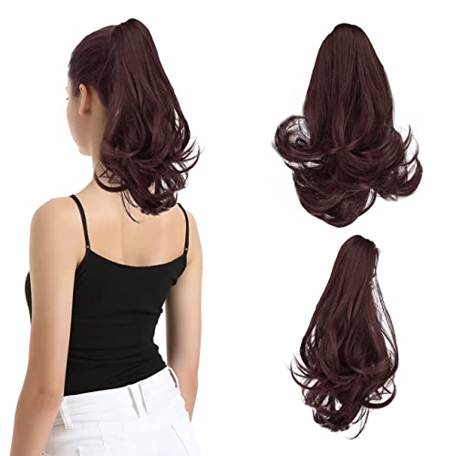 BARSDAR Clip in Klaue Haarverlängerung 25 cm Langer Klauen Pferdeschwanzverlängerung Clip in Claw Lockiger Synthetisches Haarteil für Frauen 33# Dunkles Kastanienbraun von BARSDAR