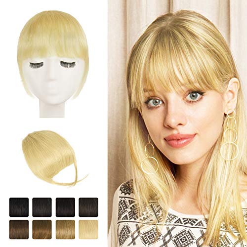 BARSDAR Echtes Menschliches Haar Clip in Pony, Menschliches Haar Clip in Bangs für Frauen - Hellblond Dick Pony Extensions Fringe mit Bügeln färbbar Echtes Haar Bangs Haarteile - Bleichblond von BARSDAR