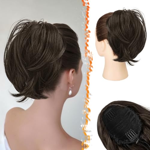 BARSDAR Haarteil Mit Kordelzug - Dutt Haarteil Dunkel Braun Haardutt für Damen - Glattes Kurzes Pferdeschwanz Dutt Synthetisch Haarteile Haarverlängerung Scrunchie - Dunkel Braun BARSDAR Haarteil Mit Kordelzug - Dutt Haarteil Dunkel Braun Haardutt für Damen - Glattes Kurzes Pferdeschwanz Dutt Synthetisch Haarteile Haarverlängerung Scrunchie - Dunkel Braun von BARSDAR