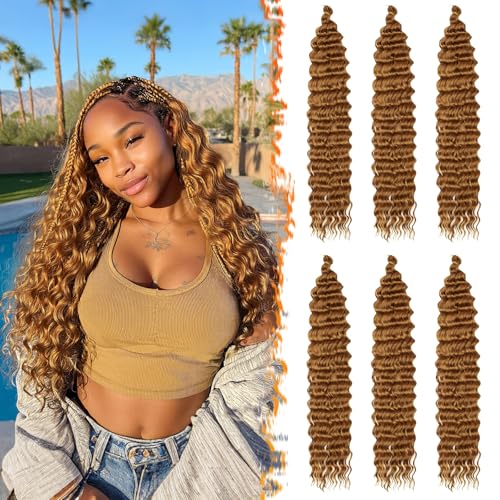 BARSDAR GoGo Curl Crochet Hair, 55cm 6 Packs Deep Wave Crochet Braiding Hair für Damen Synthetik Boho Braids Water Wellig Lange Lockig Braids Extensions - Helles Auburn von BARSDAR
