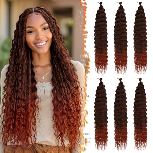 BARSDAR GoGo Curl Crochet Hair, 55cm 6 Packs Ocean Wave Crochet Braiding Hair für Damen Synthetik Boho Braids Water Wellig Lange Lockig Braiding Haarverlängerungen - Schwarz Ombre Kupfer Rot von BARSDAR