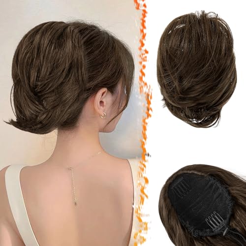 BARSDAR Haarteil Mit Kordelzug - Glattes Dutt Haarteil Braun Haarverlängerung für Damen - Kurzes Pferdeschwanz Haardutt Synthetisch Haarteile Haar Bun Scrunchie - Braun BARSDAR Haarteil Mit Kordelzug - Glattes Dutt Haarteil Braun Haarverlängerung für Damen - Kurzes Pferdeschwanz Haardutt Synthetisch Haarteile Haar Bun Scrunchie - Braun von BARSDAR