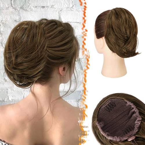 BARSDAR Haarteil Mit Kordelzug - Dutt Haarteil Helles Braun Scrunchie für Damen - Glattes Kurzes Haardutt Synthetisch Haarverlängerung Pferdeschwanz Haarteile - Helles Braun Gemischt BARSDAR Haarteil Mit Kordelzug - Dutt Haarteil Helles Braun Scrunchie für Damen - Glattes Kurzes Haardutt Synthetisch Haarverlängerung Pferdeschwanz Haarteile - Helles Braun Gemischt von BARSDAR