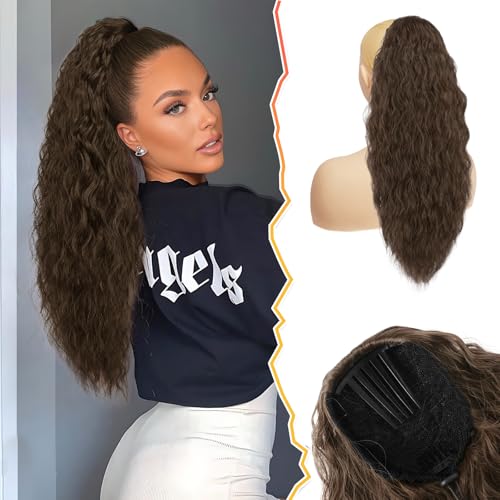 BARSDAR Ponytail Extension, 56cm Lang Wellige Pferdeschwanz Haarteil mit Kordelzug Synthetik Clip in Ponytail Haarverlängerung Haarteile für Frauen - Braun von BARSDAR