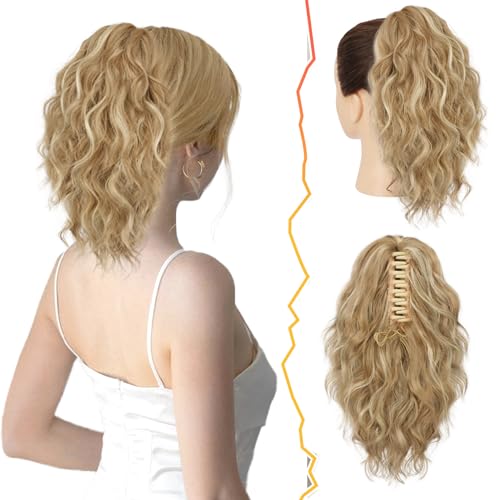 BARSDAR Klauen Clip Blond Pferdeschwanz Verlängerung 30CM Kurzes Wellige Pferdeschwanz Haare Extension Multi Layered Synthetik Clip Pferdeschwanz Haarteil für Damen Mädchen (Blond Gemischt) von BARSDAR