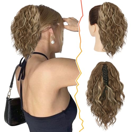 BARSDAR Kurzes Pferdeschwanz Verlängerung 30CM Klauen Clip Wellige Pferdeschwanz Haare Extension Multi Layered Synthetik Clip Pferdeschwanz Haarteil für Damen Mädchen (Braun & Blond) von BARSDAR