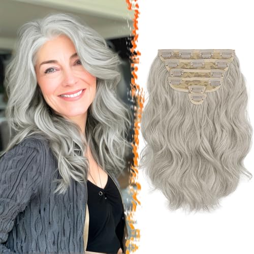 BARSDAR Kurzes Wellige Clip in Extensions 30cm 6PCs Clip in Haarverlängerung Grau Für Damen Wellige Voller Kopf Dickes Synthetisches Haarteil Haarextension - Silber Grau BARSDAR Kurzes Wellige Clip in Extensions 30cm 6PCs Clip in Haarverlängerung Grau Für Damen Wellige Voller Kopf Dickes Synthetisches Haarteil Haarextension - Silber Grau von BARSDAR
