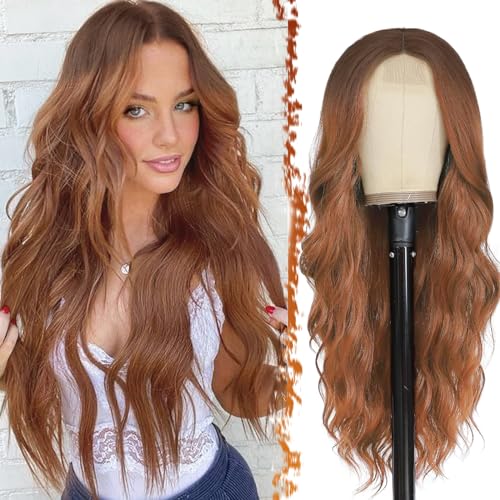 BARSDAR Lange Wellig Auburn Perücke, 66cm Mittelscheitel Lockige Wellig Perücke Natürliche Synthetische Haar Replacement Perücken Hitzebeständig für Frauen Tägliche Party Halloween (Ombre Auburn) BARSDAR Lange Wellig Auburn Perücke, 66cm Mittelscheitel Lockige Wellig Perücke Natürliche Synthetische Haar Replacement Perücken Hitzebeständig für Frauen Tägliche Party Halloween (Ombre Auburn) von BARSDAR