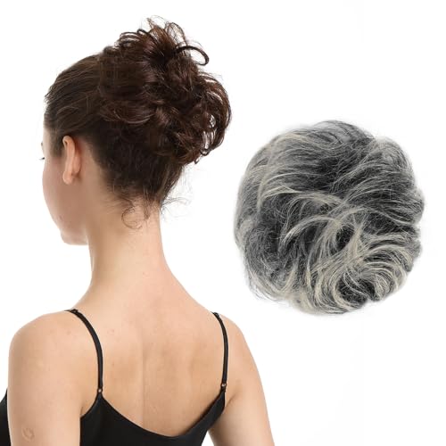 BARSDAR Menschliches Haar Bun, Echtes Menschliches Haar Dutt Haarteil Extensions für Frauen Graue Haar Dutt Haarteile Echtes Haargummi Graue Messy Bun Haarteile Updo Chignons Täglich - Grau Gemischt von BARSDAR