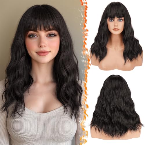 BARSDAR Mittel Lange 46cm Gewellt Dunkel Braun Perücke mit Pony, Perücke Braun mit Pony für Frauen Hitzebeständig Lockige Synthetisches Schulterlange Perücke Cosplay Party - Dunkel Braun BARSDAR Mittel Lange 46cm Gewellt Dunkel Braun Perücke mit Pony, Perücke Braun mit Pony für Frauen Hitzebeständig Lockige Synthetisches Schulterlange Perücke Cosplay Party - Dunkel Braun von BARSDAR
