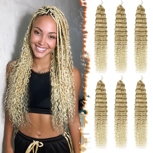 BARSDAR Ocean Wave Crochet Braiding Haare, 55cm 6 Packs Deep Wave GoGo Curl Crochet Hair für Damen Synthetik Boho Braids Water Wellig Lange Lockig Braiding Haarverlängerungen - Ombre Blond BARSDAR Ocean Wave Crochet Braiding Haare, 55cm 6 Packs Deep Wave GoGo Curl Crochet Hair für Damen Synthetik Boho Braids Water Wellig Lange Lockig Braiding Haarverlängerungen - Ombre Blond von BARSDAR