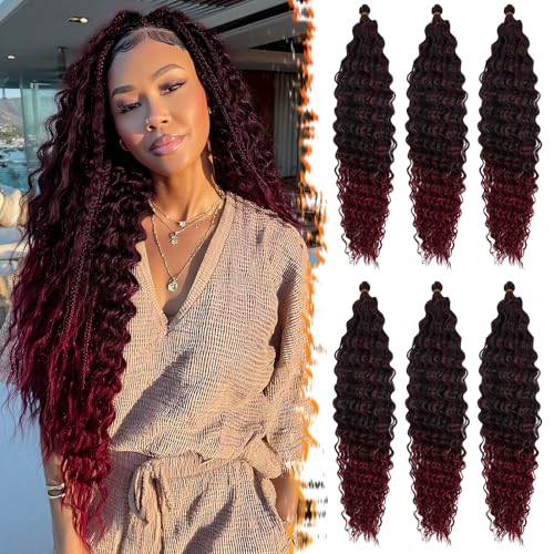 BARSDAR Ocean Wave Crochet Haare, 55cm 6 Packs Deep Wave GoGo Curl Crochet Hair für Damen Synthetik Boho Braids Water Wellig Lange Lockig Braiding Haarverlängerungen - Schwarz Ombre Burgunder BARSDAR Ocean Wave Crochet Haare, 55cm 6 Packs Deep Wave GoGo Curl Crochet Hair für Damen Synthetik Boho Braids Water Wellig Lange Lockig Braiding Haarverlängerungen - Schwarz Ombre Burgunder von BARSDAR