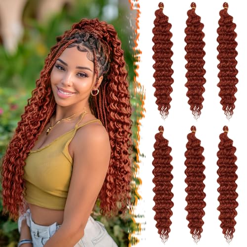 BARSDAR Ocean Wave Crochet Hair, 55cm 6 Packs Deep Wave GoGo Curl Braiding Crochet Hair für Damen Synthetik Boho Water Wellig Lange Lockig Braids Haarverlängerungen - Kupfer Rot von BARSDAR