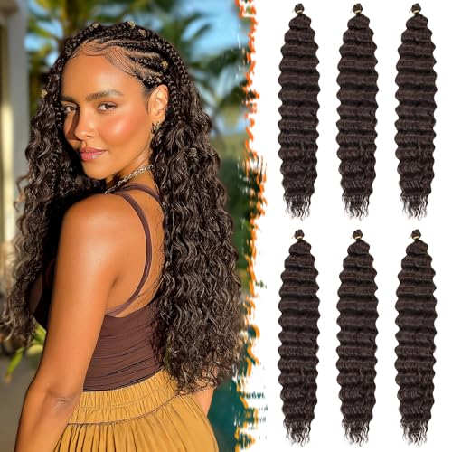 BARSDAR Ocean Wave Crochet Hair, 55cm 6 Packs Deep Wave GoGo Curl Crochet Hair für Damen Synthetik Boho Water Wellig Lange Lockig Braids Haarverlängerungen - Dunkel Braun BARSDAR Ocean Wave Crochet Hair, 55cm 6 Packs Deep Wave GoGo Curl Crochet Hair für Damen Synthetik Boho Water Wellig Lange Lockig Braids Haarverlängerungen - Dunkel Braun von BARSDAR