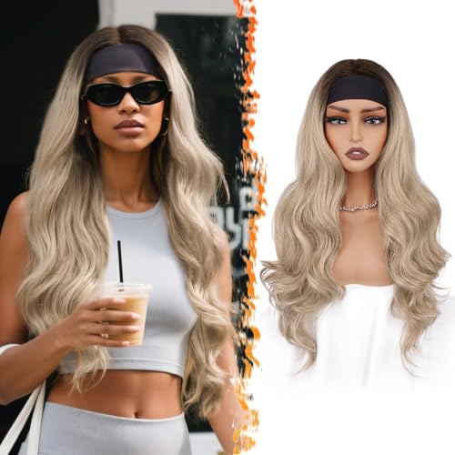 BARSDAR Ombre Blond Gewellte Stirnband Perücke, 66cm Lange Lockere Gewellte Synthetisches Stirnband Perücke für Frauen - Kleberlos Leichtes Natürliches Aussehen Einfaches Tragen Stirn Band Perücken BARSDAR Ombre Blond Gewellte Stirnband Perücke, 66cm Lange Lockere Gewellte Synthetisches Stirnband Perücke für Frauen - Kleberlos Leichtes Natürliches Aussehen Einfaches Tragen Stirn Band Perücken von BARSDAR
