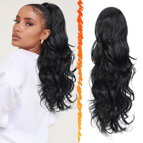BARSDAR Pferdeschwanz Extension, Pferdeschwanz Haarverlängerung Schwarz mit Kordelzug für Frauen 50cm Lockige Gewellt Pferdeschwan Synthetik Clip in Pferdeschwanz Haarteil - Natürliches Schwarz BARSDAR Pferdeschwanz Extension, Pferdeschwanz Haarverlängerung Schwarz mit Kordelzug für Frauen 50cm Lockige Gewellt Pferdeschwan Synthetik Clip in Pferdeschwanz Haarteil - Natürliches Schwarz von BARSDAR