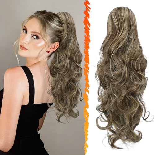 BARSDAR Pferdeschwanz Extension mit Kordelzug, 50cm Lockige Gewellt Highlight Pferdeschwanz Haarverlängerung Synthetik Clip in Pferdeschwanz Haarteil für Frauen - Mittelbraun & Aschblond BARSDAR Pferdeschwanz Extension mit Kordelzug, 50cm Lockige Gewellt Highlight Pferdeschwanz Haarverlängerung Synthetik Clip in Pferdeschwanz Haarteil für Frauen - Mittelbraun & Aschblond von BARSDAR