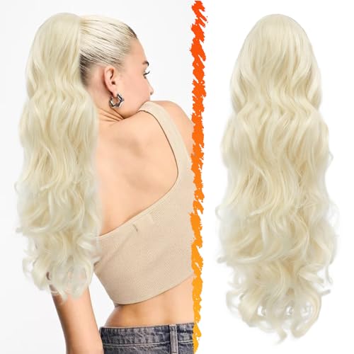BARSDAR Pferdeschwanz Extensions Blond, 50cm Pferdeschwanz Haarverlängerung mit Kordelzug für Damen Lockige Gewellt Synthetik Clip in Pferdeschwanz Haarteil Ponytail Extension - Platinblond BARSDAR Pferdeschwanz Extensions Blond, 50cm Pferdeschwanz Haarverlängerung mit Kordelzug für Damen Lockige Gewellt Synthetik Clip in Pferdeschwanz Haarteil Ponytail Extension - Platinblond von BARSDAR