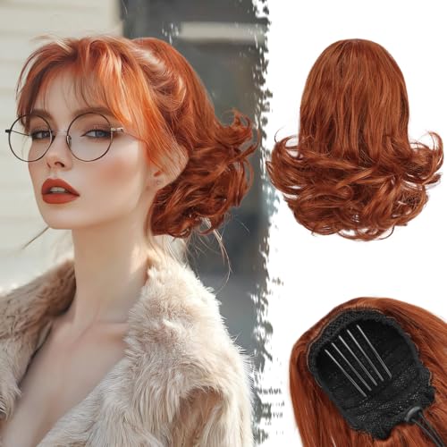 BARSDAR Pferdeschwanz Haarteil Kupfer Rot, 25cm Kurzes Wellige Ponytail Extension mit Kordelzug für Damen Synthetisch Comb Clip in Zopf Pferdeschwanz Haarverlängerung Haarteile - Kupfer Rot BARSDAR Pferdeschwanz Haarteil Kupfer Rot, 25cm Kurzes Wellige Ponytail Extension mit Kordelzug für Damen Synthetisch Comb Clip in Zopf Pferdeschwanz Haarverlängerung Haarteile - Kupfer Rot von BARSDAR