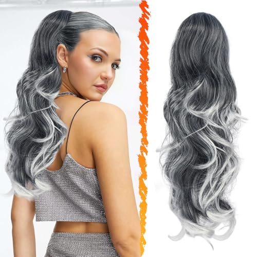 BARSDAR Pferdeschwanz Haarverlängerung mit Kordelzug, 50cm Lockige Gewellt Graue Pferdeschwanz Extension für Frauen Kordelzug Synthetik Clip in Pferdeschwanz Haarteil - Graue & weiße Spitzen BARSDAR Pferdeschwanz Haarverlängerung mit Kordelzug, 50cm Lockige Gewellt Graue Pferdeschwanz Extension für Frauen Kordelzug Synthetik Clip in Pferdeschwanz Haarteil - Graue & weiße Spitzen von BARSDAR