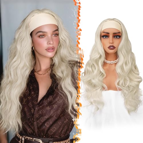 BARSDAR Platinblond Gewellte Stirnband Perücke, 66cm Lange Lockere Gewellte Synthetisches Stirnband Perücke für Frauen - Kleberlos Leichtes Natürliches Aussehen Einfaches Tragen Stirn Band Perücken BARSDAR Platinblond Gewellte Stirnband Perücke, 66cm Lange Lockere Gewellte Synthetisches Stirnband Perücke für Frauen - Kleberlos Leichtes Natürliches Aussehen Einfaches Tragen Stirn Band Perücken von BARSDAR