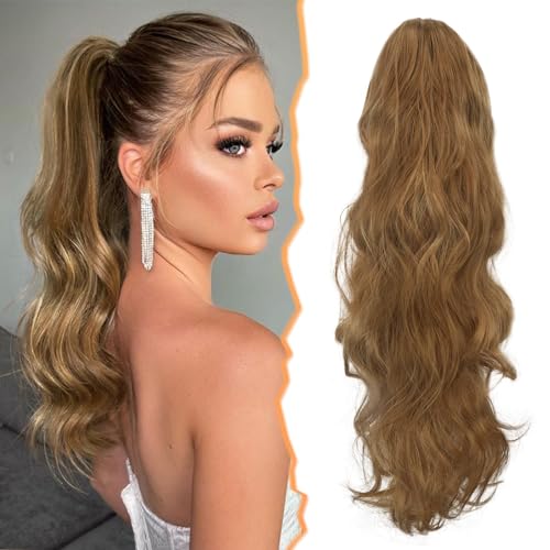 BARSDAR Wellige Locken Pferdeschwanz Haarverlängerung, 50 cm lange lockige Krallen Clip in Pferdeschwanz Nnatürlicher Synthetischer Haarteil Ponytail Extension für Frauen und Mädchen von BARSDAR