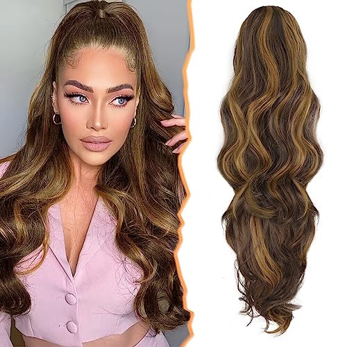 BARSDAR Wellige Locken Pferdeschwanz Haarverlängerung, 50 cm lange lockige Krallen Clip in Pferdeschwanz Nnatürlicher Synthetischer Haarteil Ponytail Extension für Frauen und Mädchen von BARSDAR