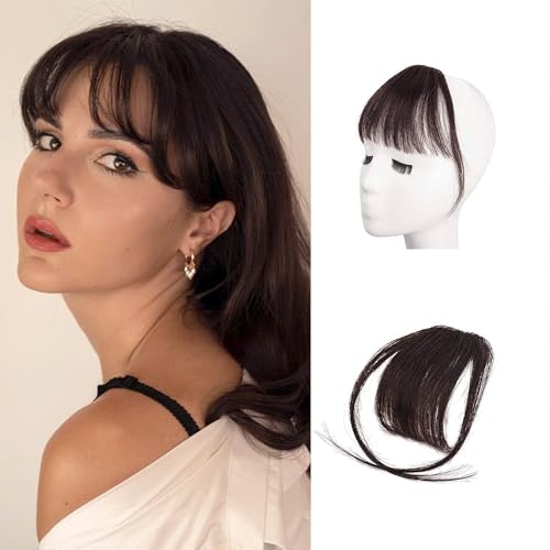 BARSDAR Clip in Bangs Echtes Menschliches Haar, Echtes Menschliches Haar Clip in Pony für Frauen - Dunkelbraun Wispy Pony Extensions Fringe Echtes Haar Fringe Haarteile - Dunkelbraun von BARSDAR