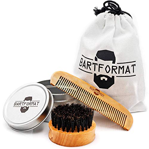 BARTFORMAT 2-teiliges Bartpflege-Set ZARTMACHER - inklusive Bart-Bürste mit Wildschweinborsten + Bart-Kamm aus Birnbaumholz- Hochwertiges Set für die tägliche Bartpflege - Idee für Männer von BARTFORMAT