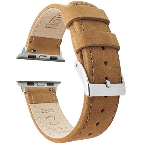 Barton Armband für Apple Watch, Leder, kompatibel mit allen Apple Watch-Modellen, viele Farben, 40 mm, 42 mm oder 44 mm Large Apple Watch (42mm or 44mm) Gingerbread Brown Leather & Stitching von BARTON WATCH BANDS