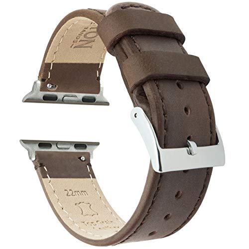 Barton Armband für Apple Watch, Leder, kompatibel mit allen Apple Watch-Modellen, viele Farben, 40 mm, 42 mm oder 44 mm Large Apple Watch (42mm or 44mm) Saddle Brown Leather & Stitching von BARTON WATCH BANDS