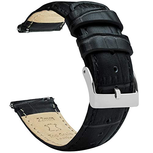 Barton Uhrenarmband Leder Alligatornarbung, Schnellverschluss-Lederarmband, 16 mm, 18 mm, 19 mm, 20 mm, 21 mm, 22 mm, 23 mm oder 24 mm Standard oder lang 20mm Schwarz von BARTON WATCH BANDS