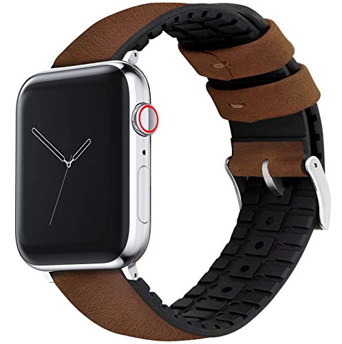 Barton Watch Bands,Schwarzes Leder und Gummi Hybrid – wählen Sie Farbe und Größe – kompatibel mit allen Apple Uhren – 38 mm, 42 mm, 44 mm. Small (38mm & 40mm) Eichenbraunes Leder (schwarze Schnalle). von BARTON WATCH BANDS