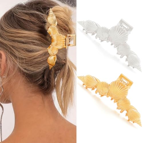 BARTOSI Metall-Haarklammern, goldfarben, Muschel-Haarklammern für Haarmode, Haarschmuck für Damen, 2 Stück von BARTOSI