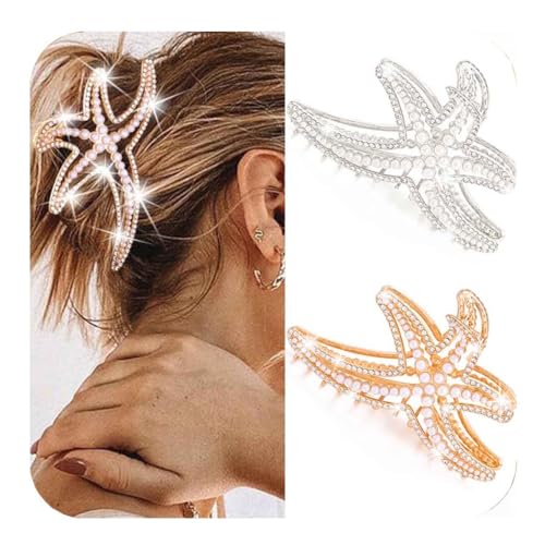 BARTOSI Seestern Haarklammern Gold Metall Haarspangen Große Seestern Klaue Clips Perle Haar Kiefer Klemmen Haarschmuck für Frauen und Mädchen (2 Stück) von BARTOSI