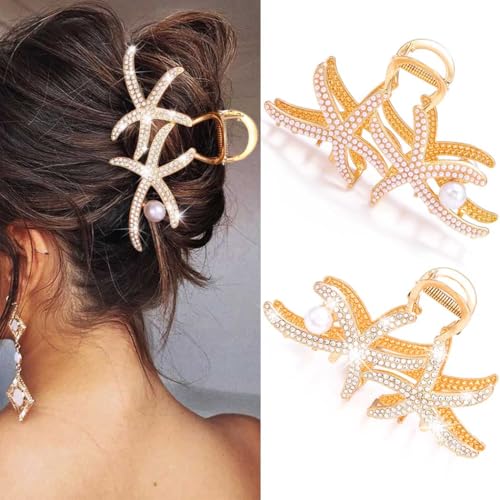 BARTOSI Seestern Haarklammern Gold Metall Haarspangen Seestern Klaue Clips Große Haarklammern Haarschmuck für Frauen und Mädchen (2 Stück) von BARTOSI