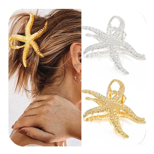 BARTOSI Seestern Haarklammern Gold Metall Haarspangen Seestern Klaue Clips für Haar Mode Haarschmuck für Frauen (2 Stück) von BARTOSI