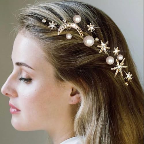 BARTOSI Strass Stern Haarspangen Gold Sterne Haarnadeln Perle Bobby Pins Kristall Mond Haarschmuck für Frauen und Mädchen (20 Stück) von BARTOSI