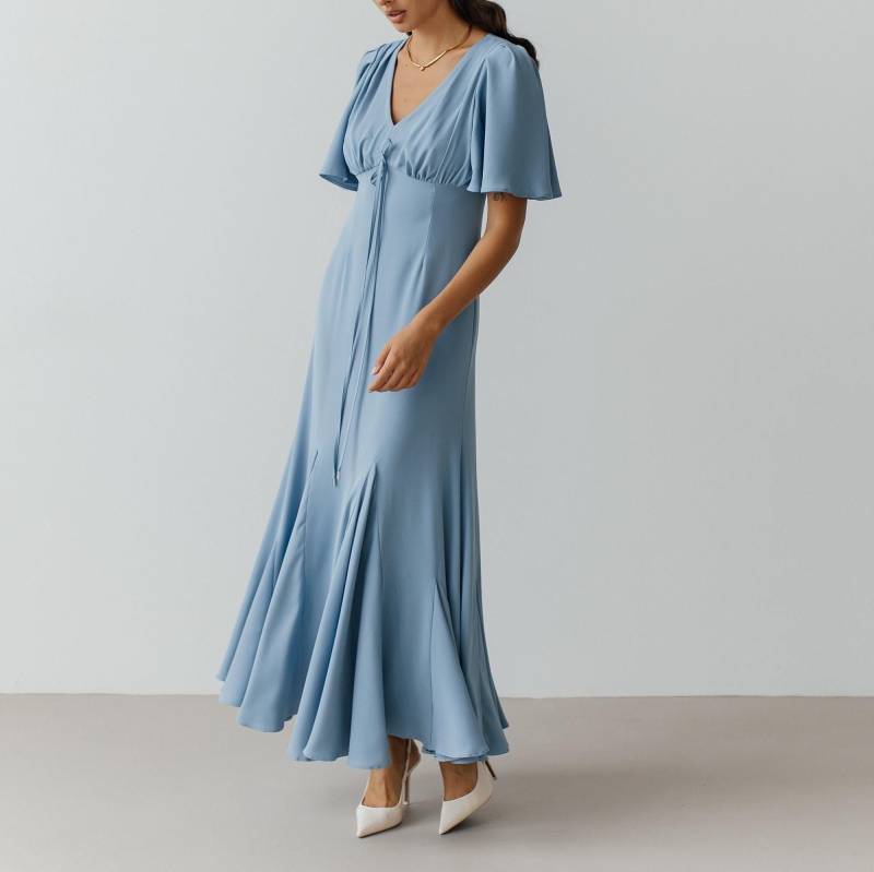 Himmelblau Maxikleid Rüschenärmel Ausgestelltes Hochzeitsgastkleid von HANDMADEGARMENT