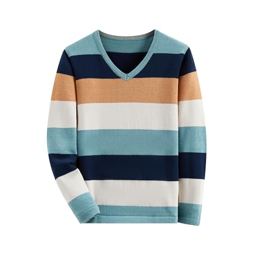 BASADINA Jungen Pullover Kinder Strickwaren Weihnachten Sweatshirt Gestreift Pullover Langarm Pullover Kinder Warme Kleidung für Herbst und Winter 4-14 Jahre, Blau, V-Ausschnitt, 13-14 Jahre von BASADINA