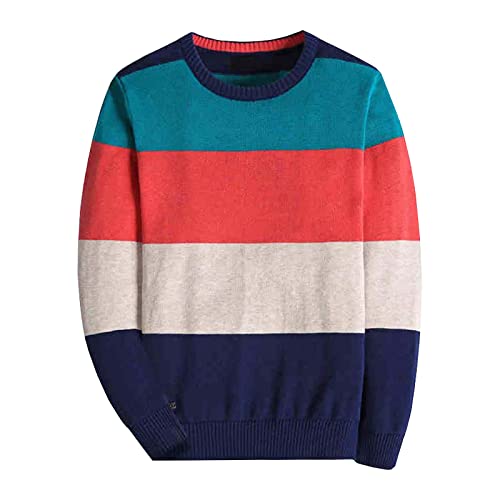 BASADINA Jungen Pullover Weihnachten Kinder Strickwaren Gestreiften Langarm V-Ausschnitt Sweatshirt Baumwolle Langarmshirt Kinder Winter warme Kleidung (Blau, 150cm(Herstellergröße:146-152)) von BASADINA