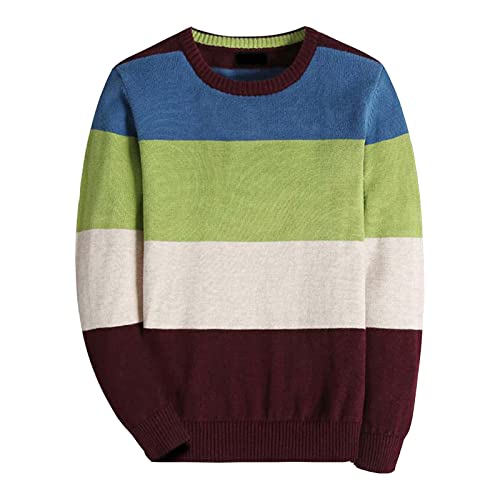 BASADINA Jungen Pullover Weihnachten Kinder Strickwaren Gestreiften Langarm V-Ausschnitt Sweatshirt Baumwolle Langarmshirt Kinder Winter warme Kleidung (Hellgrün, 120cm(Herstellergröße:116-122)) von BASADINA