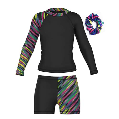 Mädchen Rashguard 2-teiliges Badeanzug-Set – langärmelige Bademode mit UPF 50+ Sonnenschutz 4–14 Jahre, Schwarz, 13-14 Jahre von BASADINA