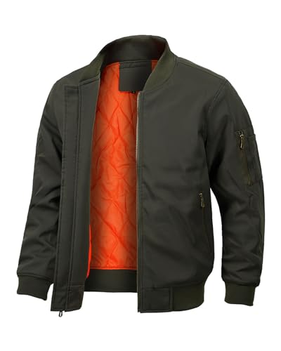 BASDUTUE Herren Bomberjacke Winterjacke Übergangsjacke Winddichte Warm Lässige Classics Jacke Leichte Active Coat Outdoor Softshelljacke XL Armeegrün von BASDUTUE