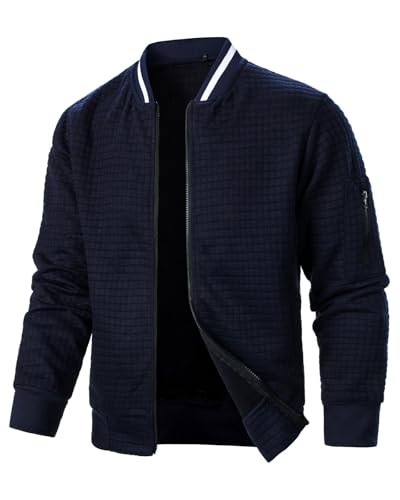BASDUTUE Jacke Herren Übergangsjacke Leichte DüNne Collegejacke Bomberjacke Stehkragen Casual Blouson Mit Tasche 2XL Marineblau BASDUTUE Jacke Herren Übergangsjacke Leichte DüNne Collegejacke Bomberjacke Stehkragen Casual Blouson Mit Tasche 2XL Marineblau von BASDUTUE